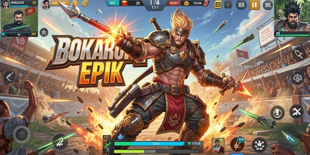 Screenshot gameplay HOKILUCK menampilkan aksi intens di arena Battle Royale.