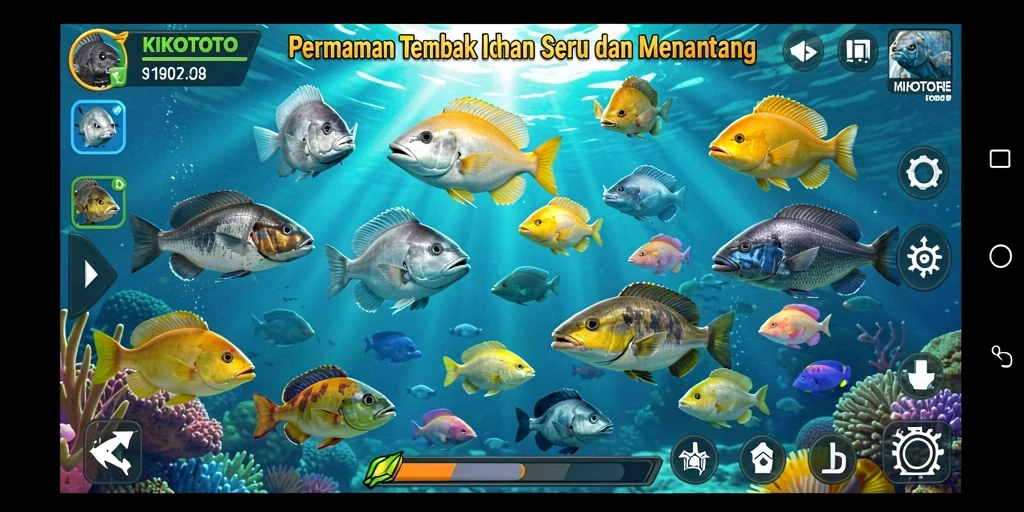 Gameplay seru KIKOTOTO dengan aksi tembak ikan yang mendebarkan.