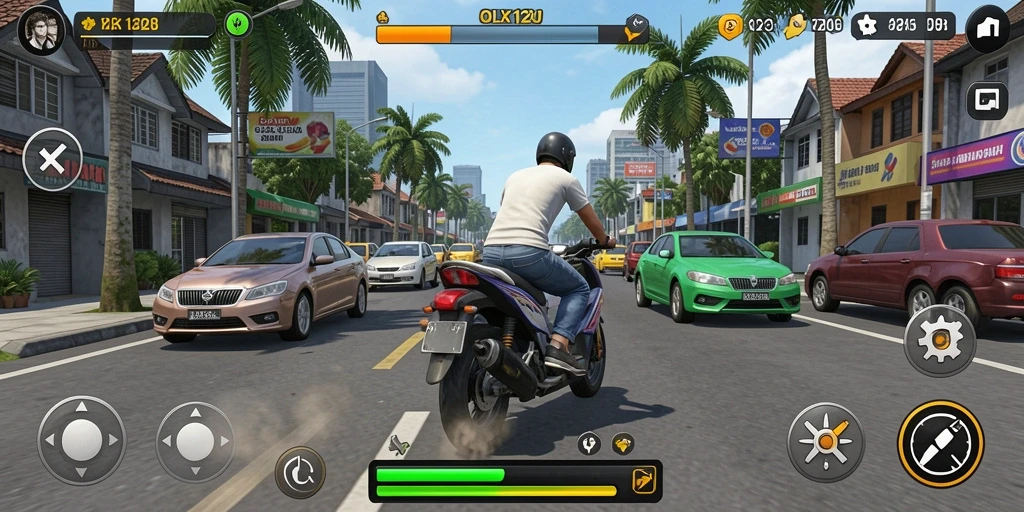Screenshot gameplay OLX128 menampilkan balapan yang intens dan grafis yang menakjubkan.