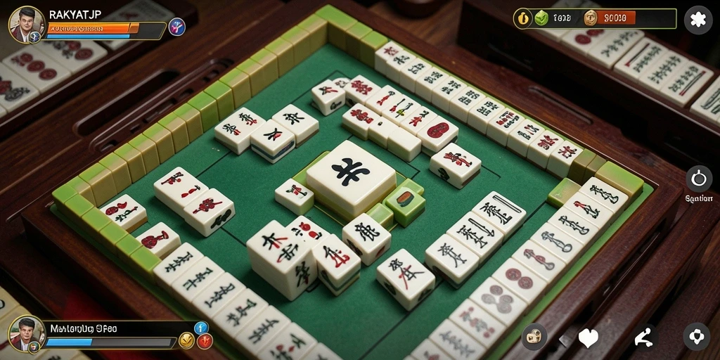 Screenshot gameplay RAKYATJP menampilkan suasana permainan Mahjong yang seru.