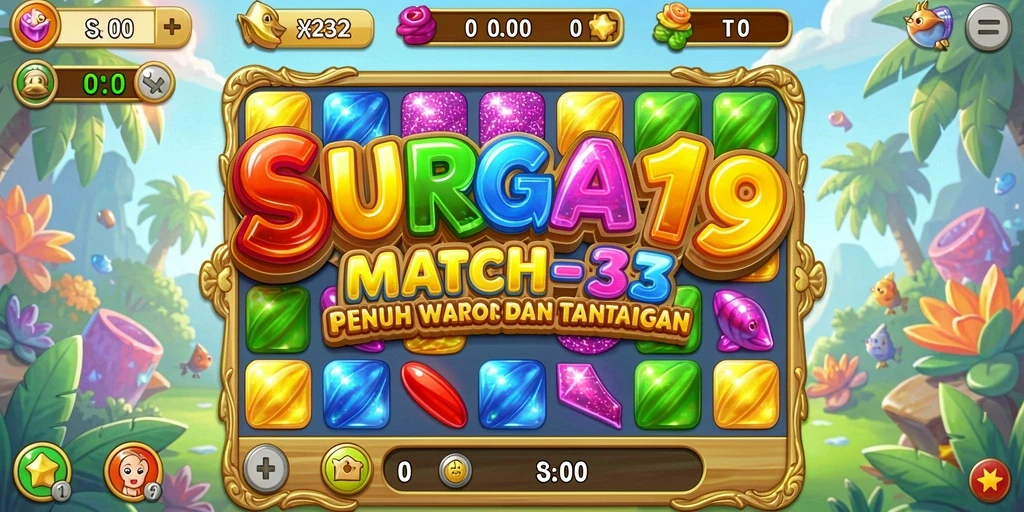 Tampilan gameplay SURGA19 dengan permata berwarna-warni yang menantang.