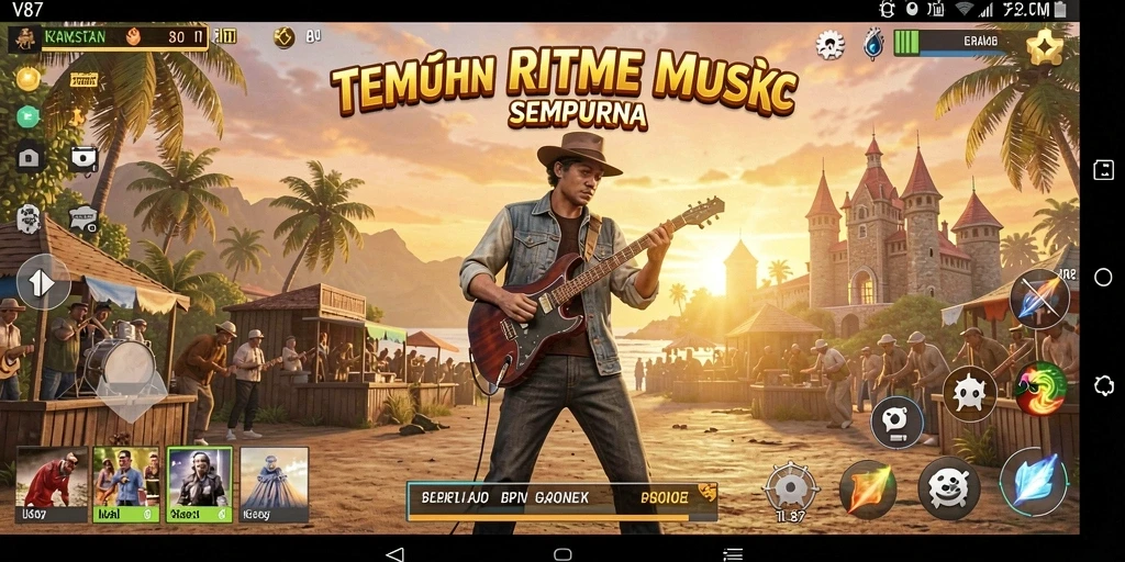 Tampilan gameplay V87 menampilkan pemain yang berinteraksi dengan musik.